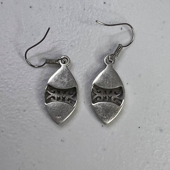 Sterling Silver Abalone Shell Marquise Drop Earrings With Filigree Design - Picture 7 of 9